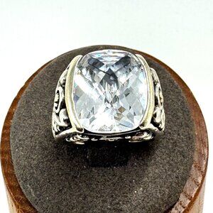 VTG Sterling Silver 925 Cushion Cut Cubic Zirconia Scroll Shoulders Ring Size 6